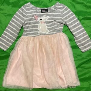 Lilt Striped Bunny Dress - Gray and Pink